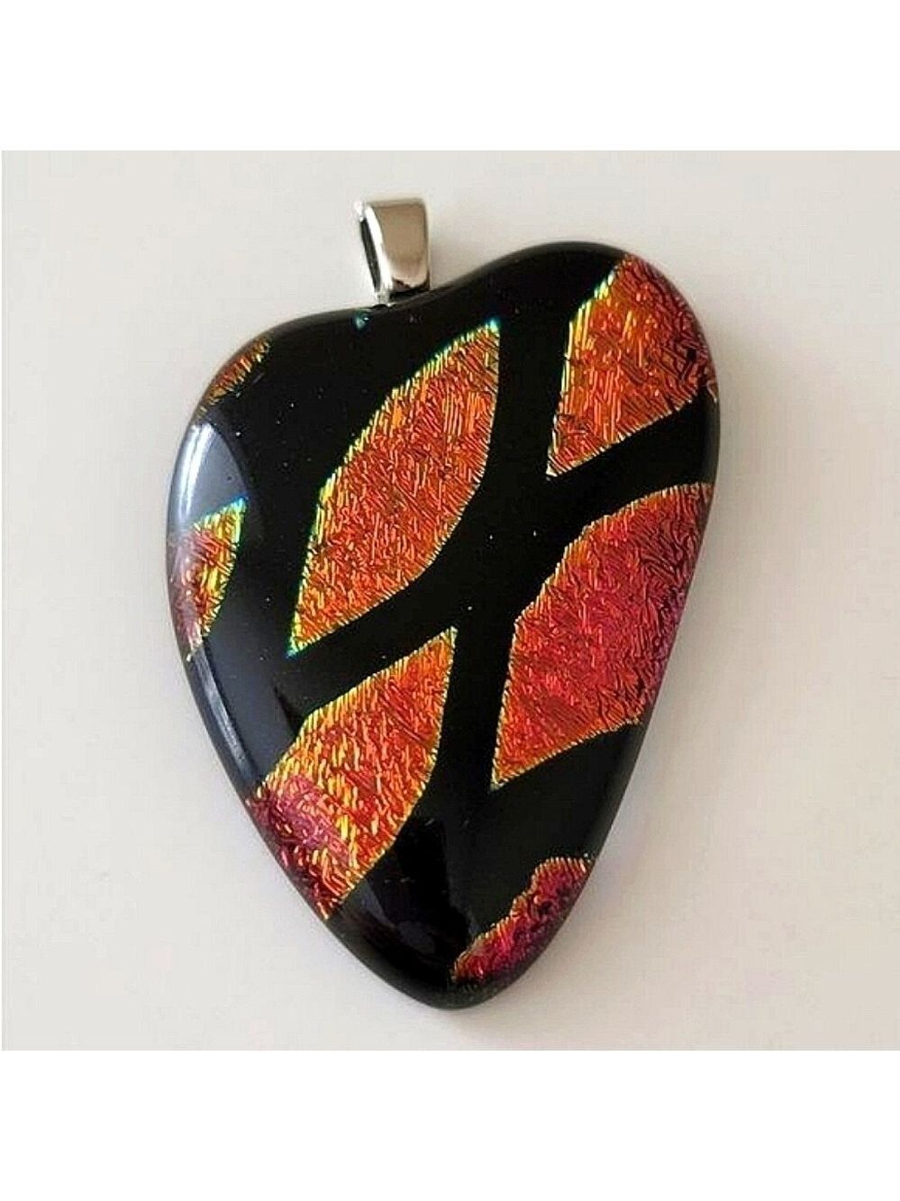 Pendant Dichroic Glass Black Orange Pendant #0031